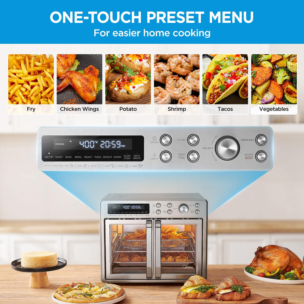 Midea Flexify Classic French Door Toaster Oven Air Fryer Combo, 10-in-1 Large Capacity 26.4 QT Countertop Oven, 25% Faster Cooking and 90% Less Oil, Stainless Steel - My Kitchen Products