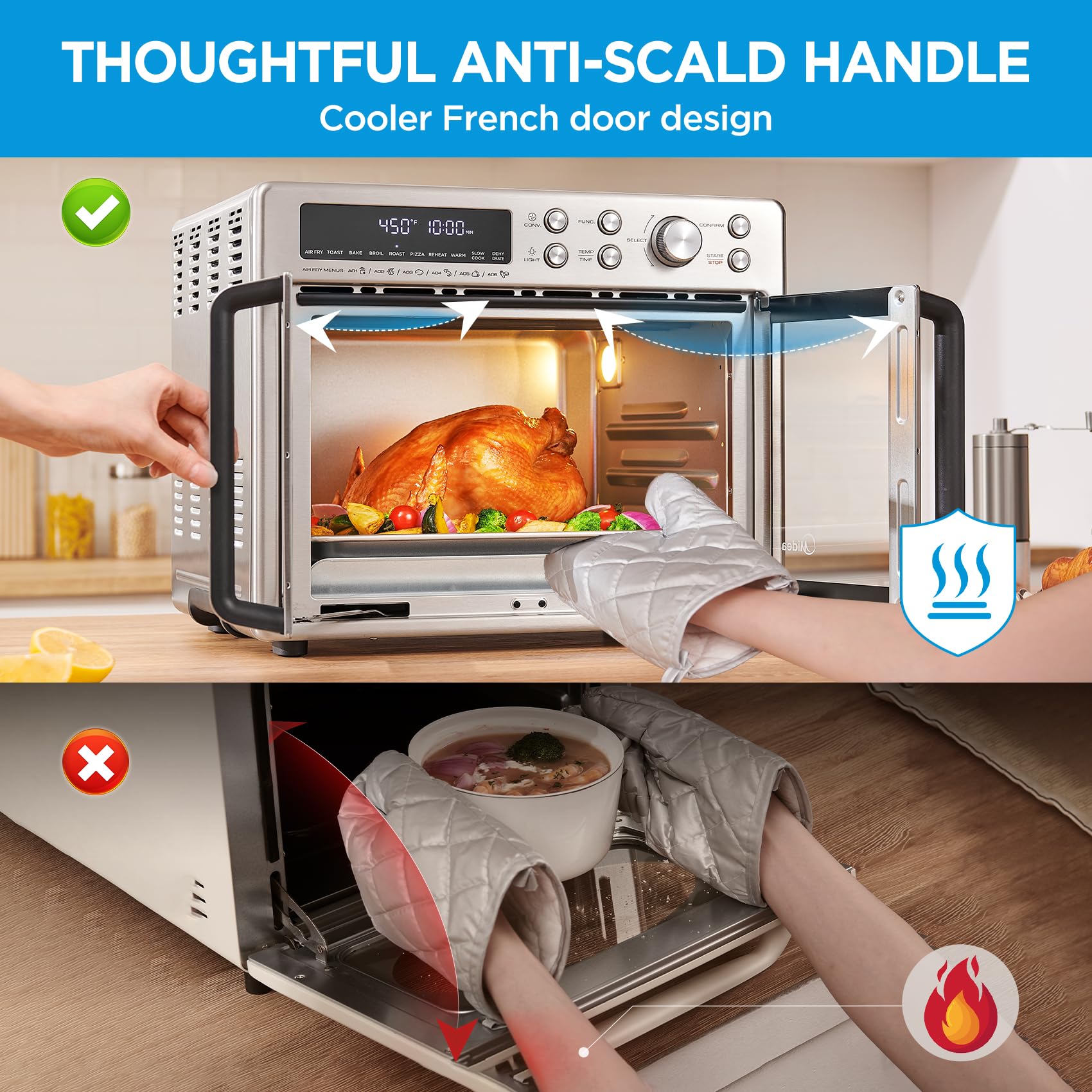 Midea Flexify Classic French Door Toaster Oven Air Fryer Combo, 10-in-1 Large Capacity 26.4 QT Countertop Oven, 25% Faster Cooking and 90% Less Oil, Stainless Steel - My Kitchen Products