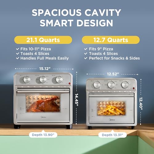 Midea Neo Air Fryer Toaster Oven Combo with Air Fry, Toast, Pizza, Broil, Bake, and Reheat Functions, 12.7 Quarts, Stainless Steel - My Kitchen Products