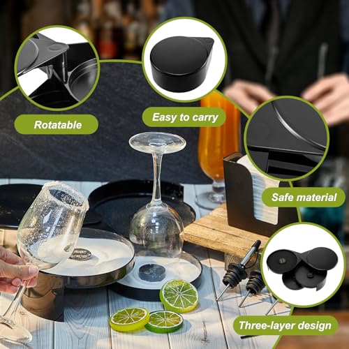 Mifoci 3 Tier Bar Glass Rimmer Bartender Tool with 12 Pcs Stainless Steel Classic Bottle Pourers, Bar Caddy with 6 Compartment, 1000 Pcs Coffee Cocktail Stirrers, 200 Napkins (Plastic) - My Kitchen Products
