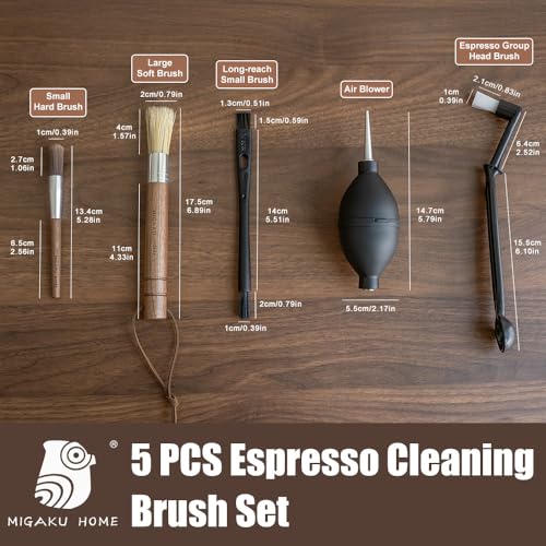 MIGAKU HOME Coffee Grinder Cleaning Kit - 5Pcs Large Soft Brush, Small Hard Brush, Group Head Brush, Long-reach Brush & Air Blower for Coffee & Espresso Machine Parts & Accessories - My Kitchen Products