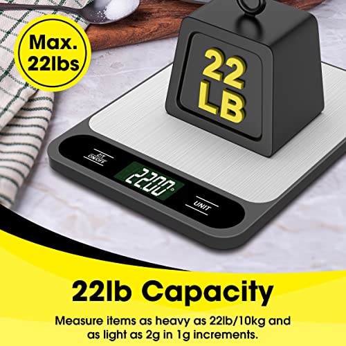 Mik-Nana Food Scale, 10kg/22lb Digital Kitchen Scale Weight Grams and Ounces for Baking Cooking Coffee Package Postage, 6 Units with Tare Function, LCD Display, Easy Clean Stainless Steel - My Kitchen Products