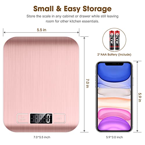 Mik-Nana Food Scale Pink, 10kg/22lb Digital Kitchen Scale Weight Grams and Oz for Baking and Cooking, 1g/0.1oz Precise Graduation, Easy Clean Stainless Steel - My Kitchen Products