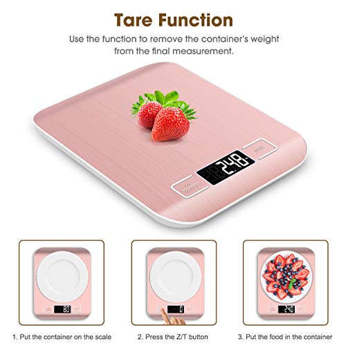 Mik-Nana Food Scale Pink, 10kg/22lb Digital Kitchen Scale Weight Grams and Oz for Baking and Cooking, 1g/0.1oz Precise Graduation, Easy Clean Stainless Steel - My Kitchen Products