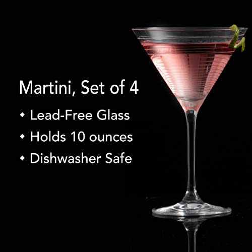 Mikasa Cheers 10-Ounce Martini Glasses, Fun Etched Designs, Durable Clear Glass Cocktail Glassware, Set of 4, Perfect for Entertaining and Gifting - My Kitchen Products