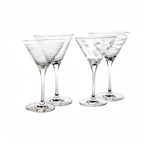 Mikasa Cheers 10-Ounce Martini Glasses, Fun Etched Designs, Durable Clear Glass Cocktail Glassware, Set of 4, Perfect for Entertaining and Gifting - My Kitchen Products