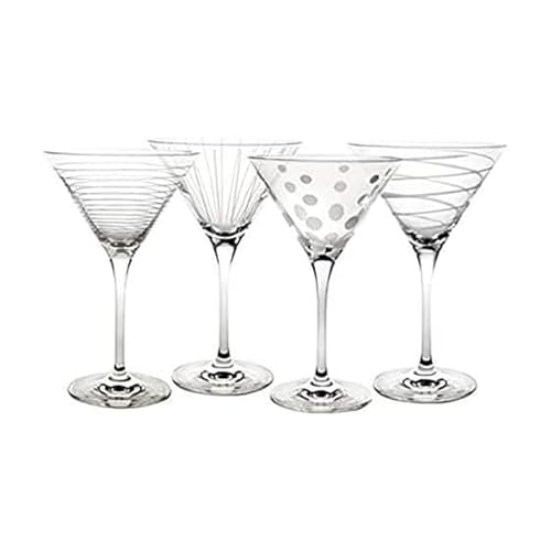 Mikasa Cheers 10-Ounce Martini Glasses, Fun Etched Designs, Durable Clear Glass Cocktail Glassware, Set of