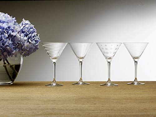 Mikasa Cheers 10-Ounce Martini Glasses, Fun Etched Designs, Durable Clear Glass Cocktail Glassware, Set of 4, Perfect for Entertaining and Gifting - My Kitchen Products