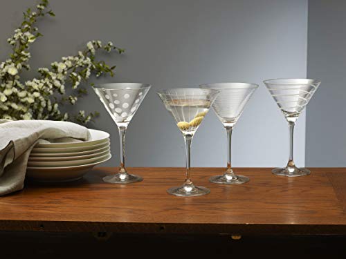 Mikasa Cheers 10-Ounce Martini Glasses, Fun Etched Designs, Durable Clear Glass Cocktail Glassware, Set of 4, Perfect for Entertaining and Gifting - My Kitchen Products
