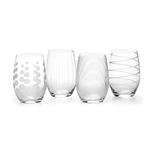 Mikasa Cheers Stemless Wine Glasses, Set of 4, 17-Ounce Clear Glasses, Durable and Elegant, Perfect for Red or White
