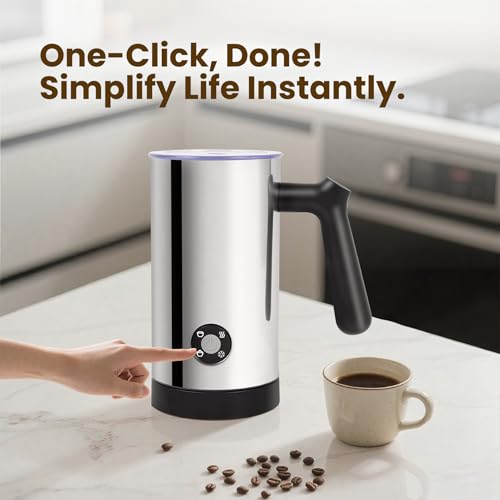 Milk Frother, 4-in-1 Milk Frother and Steamer, 10.6oz Electric Milk Steamer, Automatic Cold and Hot Foam Maker for Lattes, Cappuccinos, Ceramic Lining Interior (Polished) - My Kitchen Products