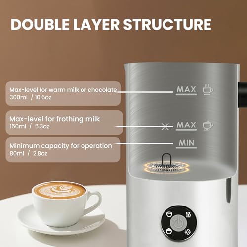 Milk Frother, 4-in-1 Milk Frother and Steamer, 10.6oz Electric Milk Steamer, Automatic Cold and Hot Foam Maker for Lattes, Cappuccinos, Ceramic Lining Interior (Polished) - My Kitchen Products