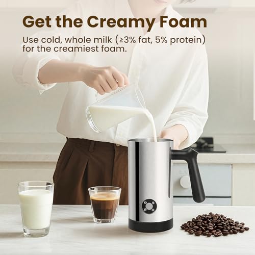 Milk Frother, 4-in-1 Milk Frother and Steamer, 10.6oz Electric Milk Steamer, Automatic Cold and Hot Foam Maker for Lattes, Cappuccinos, Ceramic Lining Interior (Polished) - My Kitchen Products