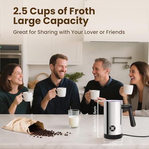 Milk Frother, 4-in-1 Milk Frother and Steamer, 10.6oz Electric Milk Steamer, Automatic Cold and Hot Foam Maker for Lattes, Cappuccinos, Ceramic Lining Interior (Polished) - My Kitchen Products