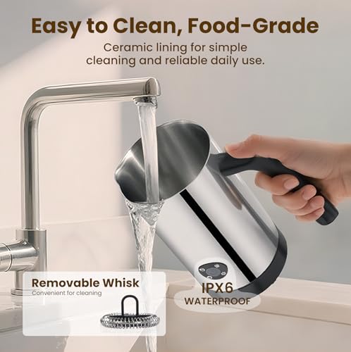 Milk Frother, 4-in-1 Milk Frother and Steamer, 10.6oz Electric Milk Steamer, Automatic Cold and Hot Foam Maker for Lattes, Cappuccinos, Ceramic Lining Interior (Polished) - My Kitchen Products