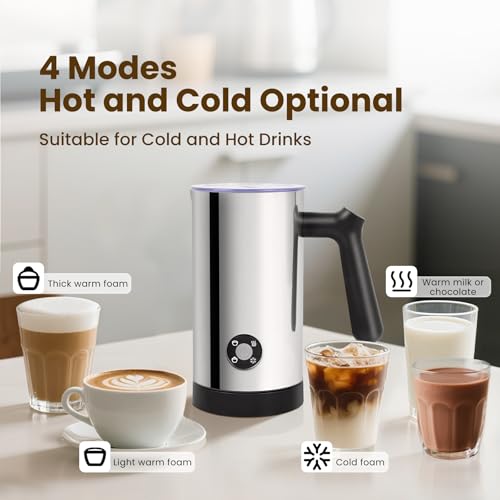 Milk Frother, 4-in-1 Milk Frother and Steamer, 10.6oz Electric Milk Steamer, Automatic Cold and Hot Foam Maker for Lattes, Cappuccinos, Ceramic Lining Interior (Polished) - My Kitchen Products
