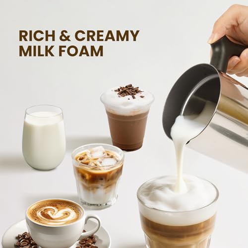Milk Frother, 4-in-1 Milk Frother and Steamer, 10.6oz Electric Milk Steamer, Automatic Cold and Hot Foam Maker for Lattes, Cappuccinos, Ceramic Lining Interior (Polished) - My Kitchen Products