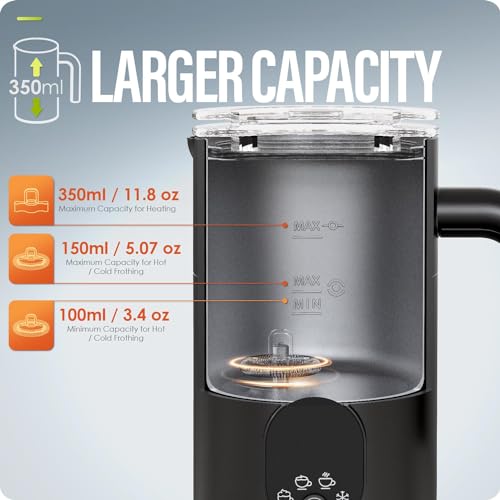Milk Frother and Steamer 4 in 1 Automatic Coffee Steamer Frother, 11.8OZ / 350ML Warm and Cold Foam Frother for Coffee,Latte, Cappuccino, Macchiato, Hot Chocolate (Black) - My Kitchen Products