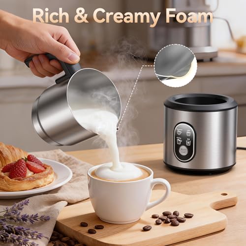 Milk Frother and Steamer, 4-in-1 Automatic Electric Milk Frothers, 24oz Detachable Stainless Steel Jug with Latte Art Spout, Hot & Cold Foam Maker for Coffee, Lattes, Cappuccinos - My Kitchen Products