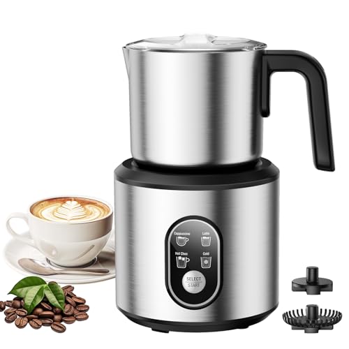 Milk Frother and Steamer, 4-in-1 Automatic Electric Milk Frothers, 24oz Detachable Stainless Steel Jug with Latte Art Spout, Hot & Cold Foam Maker for Coffee, Lattes, Cappuccinos - My Kitchen Products
