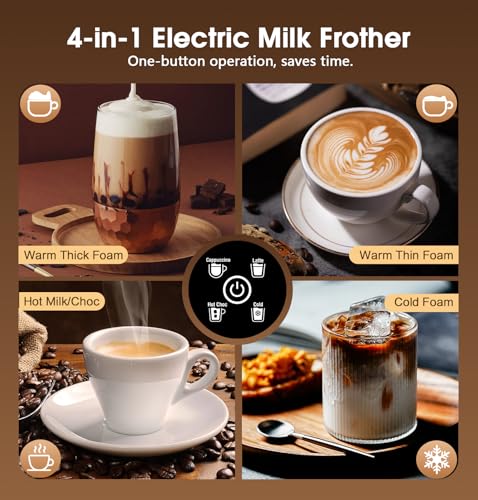 Milk Frother and Steamer, 4-in-1 Electric Frother for Hot & Cold Foam, One-Touch Operation for Cafe-Style Lattes & Cappuccinos, Fast Heat, Dishwasher Safe,30.44Oz/900ML Capacity - My Kitchen Products