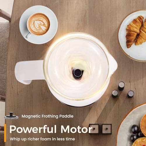 Milk Frother and Steamer, 6 in 1 Milk Steamer and Milk Warmer, 17oz Auto Shut Off Electric Frother with Touch Screen, Hot/Cold Foam Maker for Coffee, Latte, Cappuccino, Hot Chocolate,White - My Kitchen Products