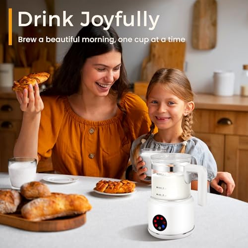 Milk Frother and Steamer, 6 in 1 Milk Steamer and Milk Warmer, 17oz Auto Shut Off Electric Frother with Touch Screen, Hot/Cold Foam Maker for Coffee, Latte, Cappuccino, Hot Chocolate,White - My Kitchen Products