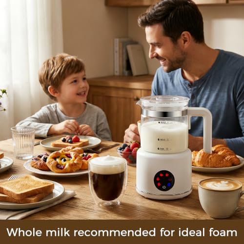 Milk Frother and Steamer, 6 in 1 Milk Steamer and Milk Warmer, 17oz Auto Shut Off Electric Frother with Touch Screen, Hot/Cold Foam Maker for Coffee, Latte, Cappuccino, Hot Chocolate,White - My Kitchen Products