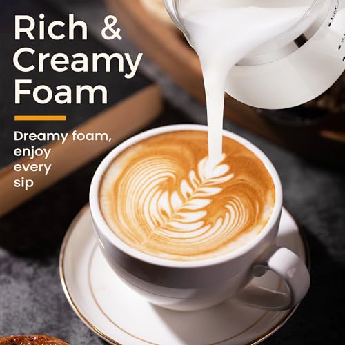 Milk Frother and Steamer, 6 in 1 Milk Steamer and Milk Warmer, 17oz Auto Shut Off Electric Frother with Touch Screen, Hot/Cold Foam Maker for Coffee, Latte, Cappuccino, Hot Chocolate,White - My Kitchen Products