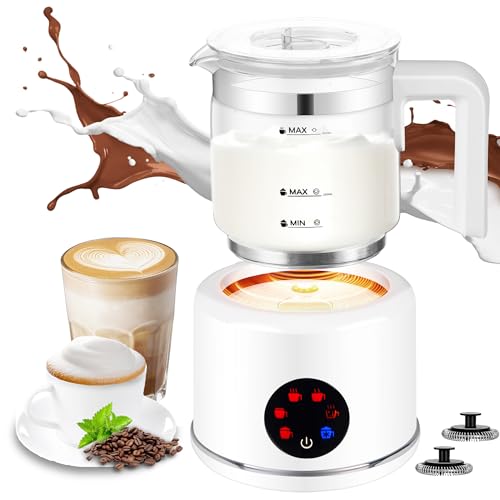 Milk Frother and Steamer, 6 in 1 Milk Steamer and Milk Warmer, 17oz Auto Shut Off Electric Frother with Touch Screen, Hot/Cold Foam Maker for Coffee, Latte, Cappuccino, Hot Chocolate,White - My Kitchen Products