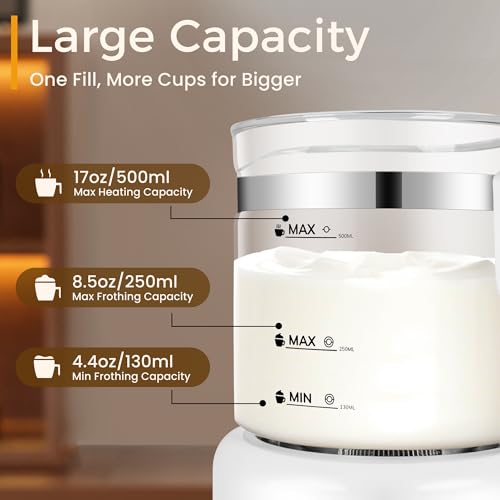Milk Frother and Steamer, 6 in 1 Milk Steamer and Milk Warmer, 17oz Auto Shut Off Electric Frother with Touch Screen, Hot/Cold Foam Maker for Coffee, Latte, Cappuccino, Hot Chocolate,White - My Kitchen Products