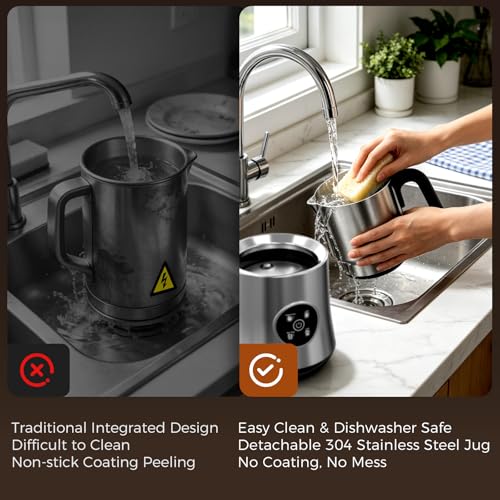 Milk Frother and Steamer, Electric Frother with Detachable Stainless Steel Jug, Hot & Cold Foam Maker for Latte, Cappuccino, Coffee, 4-in-1 Automatic Milk Warmer, 17oz Heat - My Kitchen Products