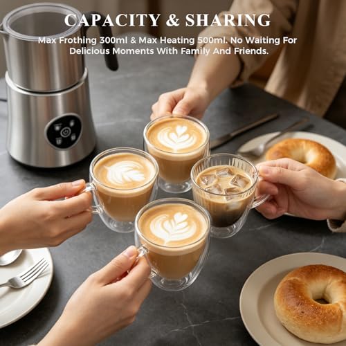 Milk Frother and Steamer, Electric Frother with Detachable Stainless Steel Jug, Hot & Cold Foam Maker for Latte, Cappuccino, Coffee, 4-in-1 Automatic Milk Warmer, 17oz Heat - My Kitchen Products
