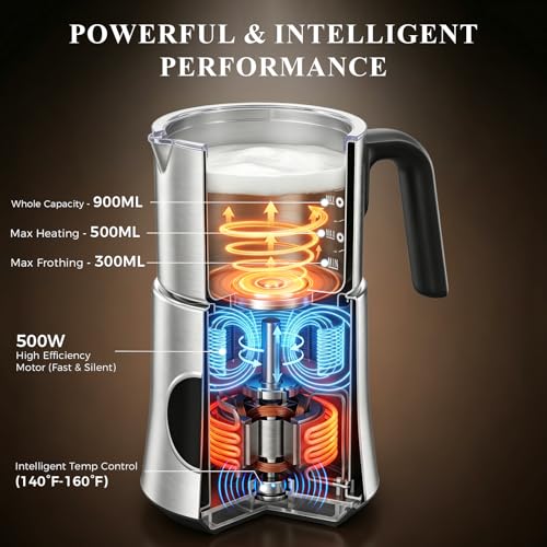Milk Frother and Steamer, Electric Frother with Detachable Stainless Steel Jug, Hot & Cold Foam Maker for Latte, Cappuccino, Coffee, 4-in-1 Automatic Milk Warmer, 17oz Heat - My Kitchen Products