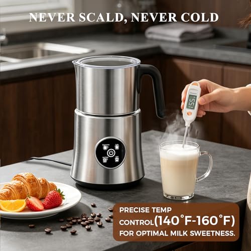 Milk Frother and Steamer, Electric Frother with Detachable Stainless Steel Jug, Hot & Cold Foam Maker for Latte, Cappuccino, Coffee, 4-in-1 Automatic Milk Warmer, 17oz Heat - My Kitchen Products