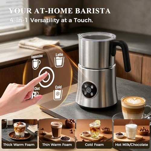 Milk Frother and Steamer, Electric Frother with Detachable Stainless Steel Jug, Hot & Cold Foam Maker for Latte, Cappuccino, Coffee, 4-in-1 Automatic Milk Warmer, 17oz Heat - My Kitchen Products