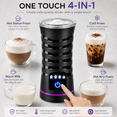 Milk Frother and Steamer, Large Capacity 4-in-1 Electric Milk Frother with Touchscreen, Hot & Cold Foam Maker, Milk Warmer and Hot Chocolate Maker for Latte, Cappuccino, Macchiato,Black - My Kitchen Products