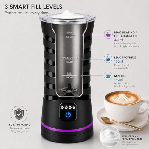 Milk Frother and Steamer, Large Capacity 4-in-1 Electric Milk Frother with Touchscreen, Hot & Cold Foam Maker, Milk Warmer and Hot Chocolate Maker for Latte, Cappuccino, Macchiato,Black - My Kitchen Products