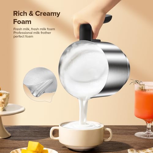 Milk Frother and Steamer, Large Capacity & Detachable Electric Milk Frother, Automatic Warm and Cold Foam Maker, Hot Chocolate Maker, Stainless Steel Jug, 30.44Oz./900ML - My Kitchen Products