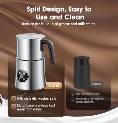 Milk Frother and Steamer, Large Capacity & Detachable Electric Milk Frother, Automatic Warm and Cold Foam Maker, Hot Chocolate Maker, Stainless Steel Jug, 30.44Oz./900ML - My Kitchen Products