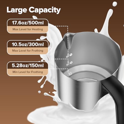 Milk Frother and Steamer, Large Capacity & Detachable Electric Milk Frother, Automatic Warm and Cold Foam Maker, Hot Chocolate Maker, Stainless Steel Jug, 30.44Oz./900ML - My Kitchen Products