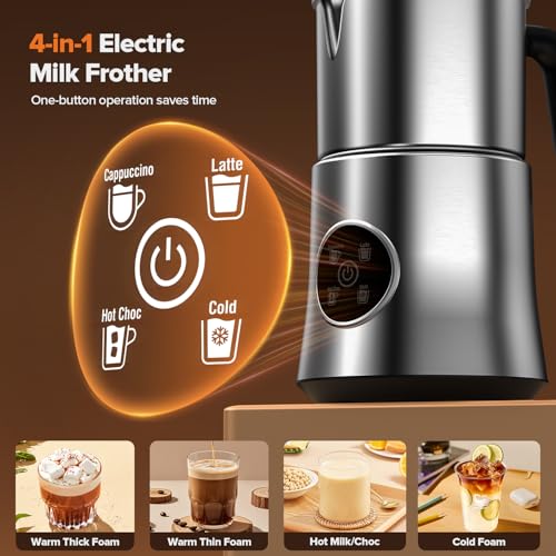 Milk Frother and Steamer, Large Capacity & Detachable Electric Milk Frother, Automatic Warm and Cold Foam Maker, Hot Chocolate Maker, Stainless Steel Jug, 30.44Oz./900ML - My Kitchen Products