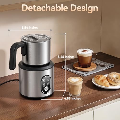 Milk Frother and Steamer with Heating Function - 4-in-1 Automatic Hot & Cold Milk Frother and Warmer, 24Oz/700ML Detachable Stainless Steel Jug with Transparent Lid - My Kitchen Products