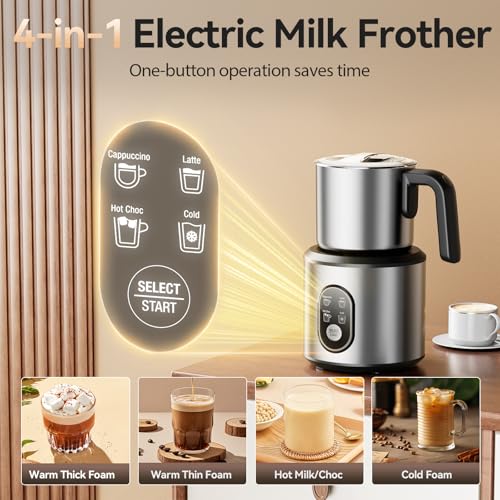 Milk Frother and Steamer with Heating Function - 4-in-1 Automatic Hot & Cold Milk Frother and Warmer, 24Oz/700ML Detachable Stainless Steel Jug with Transparent Lid - My Kitchen Products