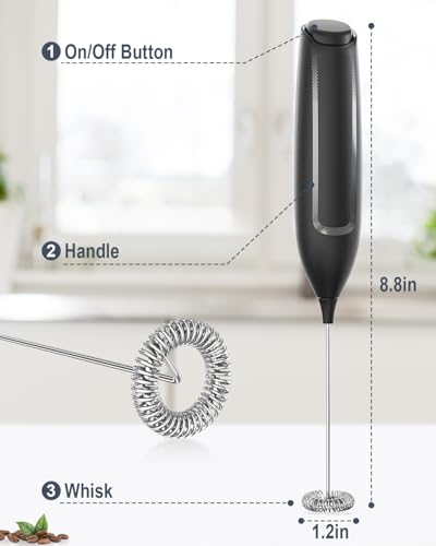 Milk Frother Handheld Battery, Electric Foam Maker Frother Wand, Drink Mixer with Stainless Steel Whisk for Coffee, Matcha, Lattes, Cappuccino Black - My Kitchen Products