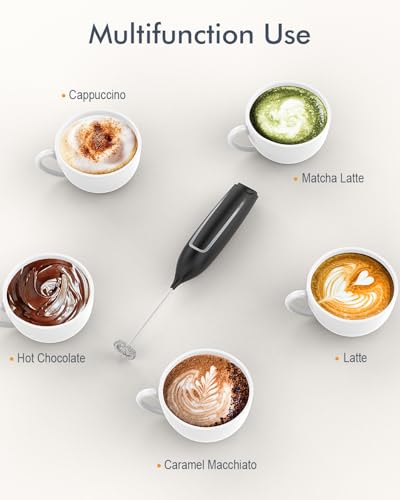 Milk Frother Handheld Battery, Electric Foam Maker Frother Wand, Drink Mixer with Stainless Steel Whisk for Coffee, Matcha, Lattes, Cappuccino Black - My Kitchen Products
