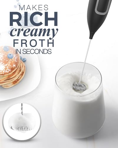 Milk Frother Handheld Battery, Electric Foam Maker Frother Wand, Drink Mixer with Stainless Steel Whisk for Coffee, Matcha, Lattes, Cappuccino Black - My Kitchen Products