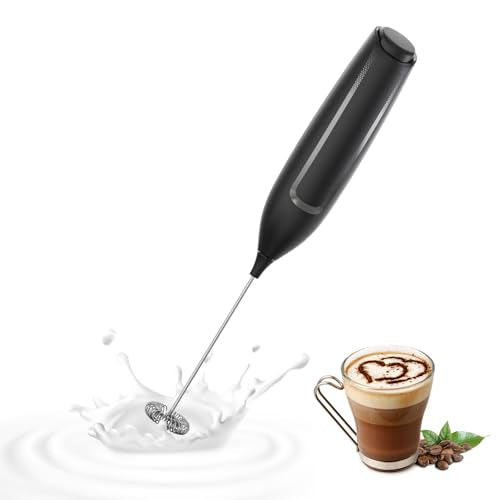 Milk Frother Handheld Battery, Electric Foam Maker Frother Wand, Drink Mixer with Stainless Steel Whisk for Coffee, Matcha, Lattes, Cappuccino Black - My Kitchen Products