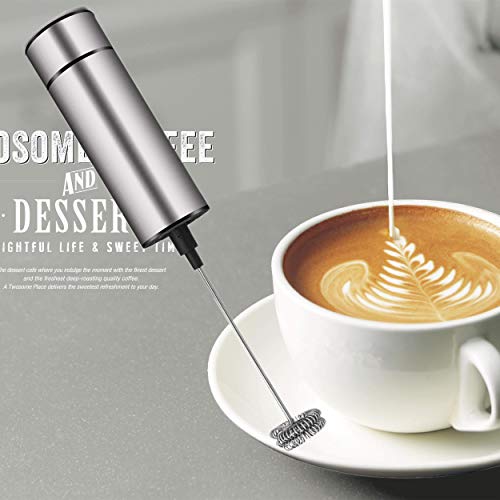 Milk Frother Handheld Battery Operated, Coffee Frother for Milk Foaming, Latte/Cappuccino Frother Mini Frappe Mixer for Drink, Hot Chocolate, Stainless Steel Silver - My Kitchen Products