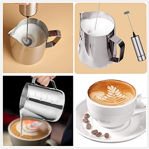 Milk Frother Handheld Battery Operated, Coffee Frother for Milk Foaming, Latte/Cappuccino Frother Mini Frappe Mixer for Drink, Hot Chocolate, Stainless Steel Silver - My Kitchen Products